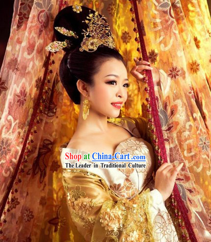 Ancient Chinese Imperial Royal Palace Princess Clothing and Headwear Complete Set