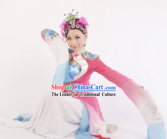 Long Sleeves Chinese Classic Dance Costumes and Headdress Complete Set for Women