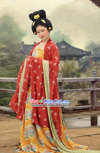Ancient Chinese Tang Dynasty Female Clothing and Hair Accessories Set for Women