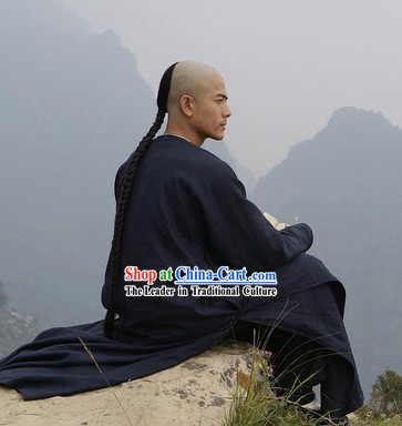 Chinese Traditional Black Long Robe for Men