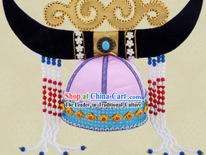 Traditional Chinese Ethnic Mongolian Oxhead Hat for Women