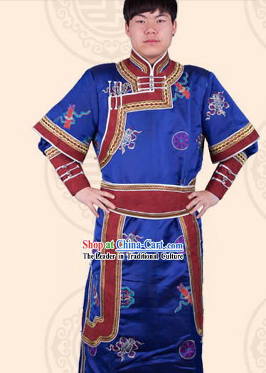 Traditional Chinese Mongolian Prince Clothing and Hat Complete Set for Men
