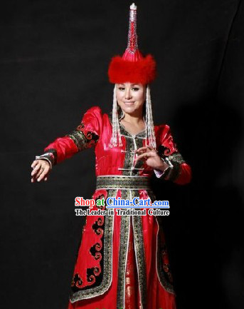 Traditional Mongolian Noblewoman Attire and Hat Complete Set