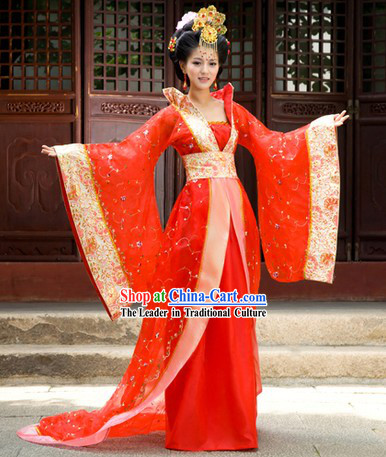 Ancient Chinese Red Empress Costumes and Hair Accessories for Women