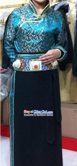 Traditional Chinese Blue Tibetan Robe Set for Women