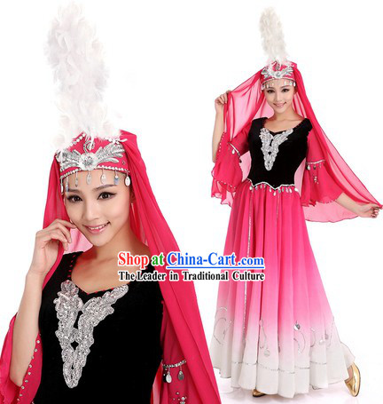 Xinjiang Uyghur Nationality Clothes and Hat for Women