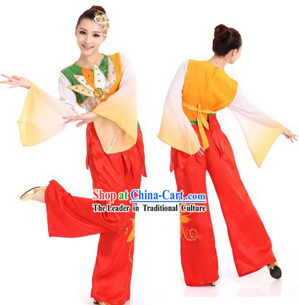 Flower Fan Dancing Costume and Hair Accessories for Women