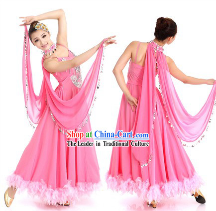 Pink Chinese Waltz Costume and Hair Accessories for Women