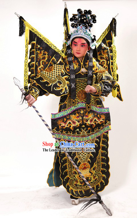 Chinese Opera Embroidered Wusheng General Armor Costumes and Helmet for Men