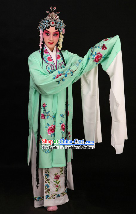 Light Green Peking Opera Huadan Long Sleeve Costumes and Skirt for Women