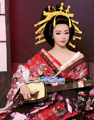 Traditional Japanese Geisha Kimono and Hair Accessories Complete Set for Women