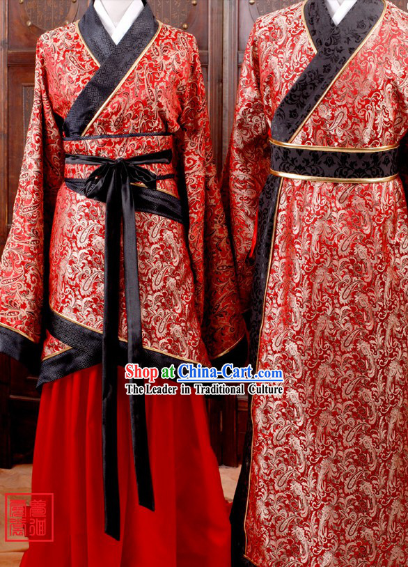 Ancient Chinese Red Wedding Dress Two Sets for Men and Women