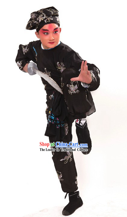 Peking Opera Black Embroidered Butterfly Costumes and Hat for Men