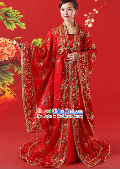 Traditional Ancient Chinese Red Wedding Dress for Brides