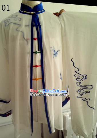 Traditional Chinese White Kung Fu and Tai Chi Martial Arts Uniform Complete Set