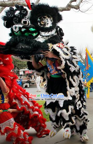 Black and White Standard Competition and Performance Lion Dance Clothing Complete Set