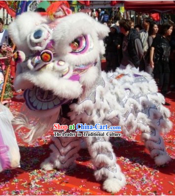 White Classical Competition and Performance Lion Dance Clothes Complete Set