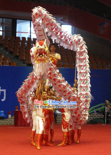 Shinning Silver and Orange Lightweight Net Competition Dragon Dance Costumes for Ten Students
