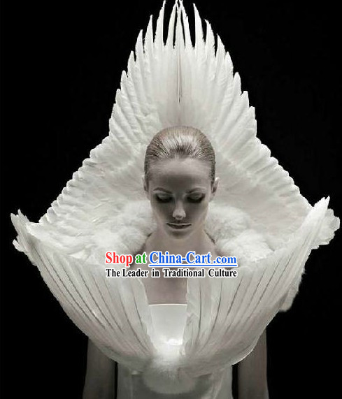 White Angel Feather Style Stage Performance Costume for Dancer