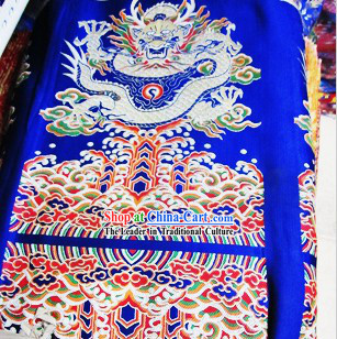 Blue Traditional Chinese Tibetan Dragon Fabric