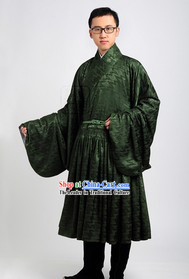 Green Ancient Chinese Han Fu Clothes for Men