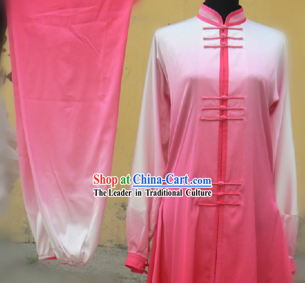 Chinese Pink Silk Color Transition Long Fist Nanquan Suit for Women