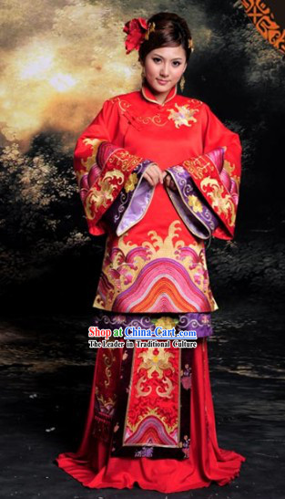 Lucky Red Traditional Chinese Classical Wedding Dress Complete Set for Brides