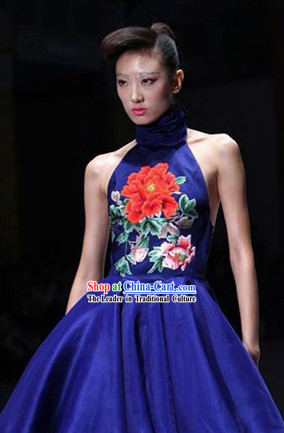 Traditional Chinese Embroidered Peony Evening Dress