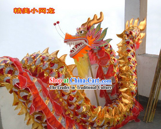 Lightweight Golden and Red Net Dragon Dancing Prop for Adults