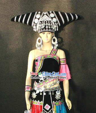 Guang Xi Zhuang Tribe Ethnic Costumes and Hat for Women