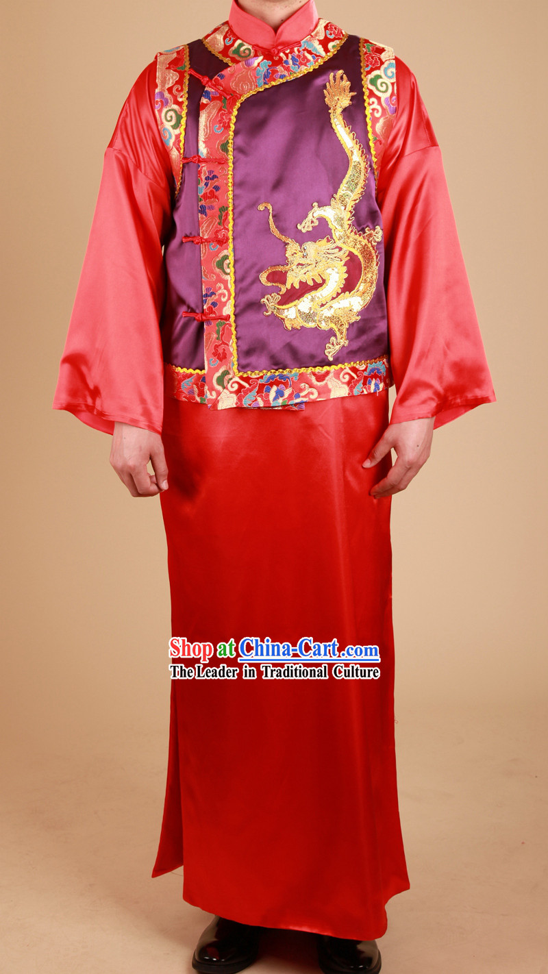Traditional Chinese Classical Wedding Dragon Blouse Outfit for Bridegroom