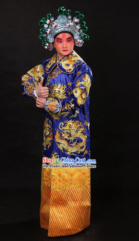 Blue Traditional Chinese Xue Pinggui Dragon Embroidery Jianyi Suit and Hat for Men