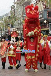 Happy Chinese New Year Parade Red Lion Dance Costume Complete Set