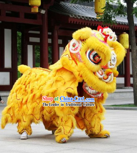 Yellow Color Chinese Lunar New Year Hok San Lion Dance Costumes Complete Set