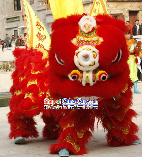 Supreme Red and Gold Competition and Performance Lion Dance Costumes Full Set