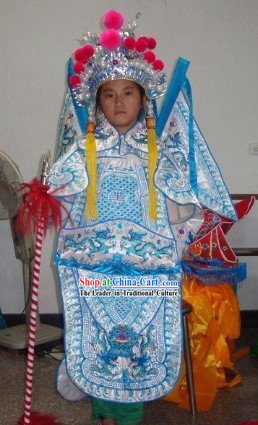 Chinese Beijing Opera Armor Costumes and Helmet for Kids
