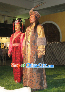 Ancient Chinese Chanyu's Costume and Hat Complete Set for Men