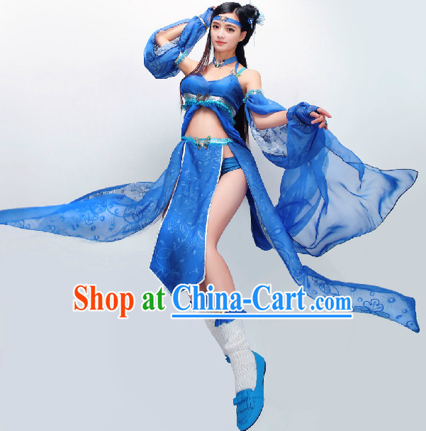 Chinese Blue Princess Cosplay Swordswoman Costumes Complete Set