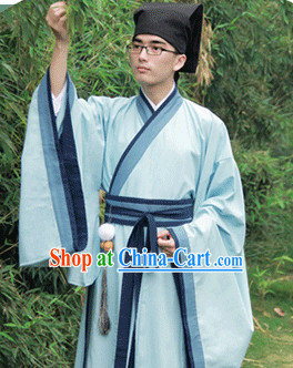 Traditional Chinese Han Fu Clothing and Hat Complete Set for Men