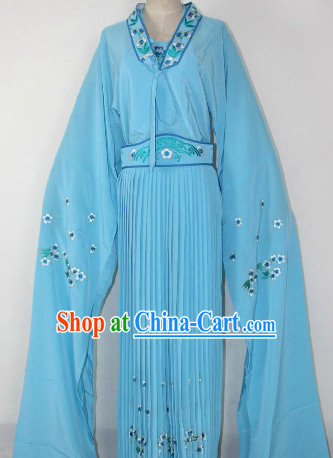 Chinese Ancient Blue Long Sleeves Dance Costumes