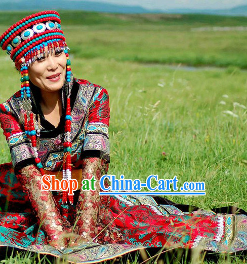 Mongolian Bride Bridal Clothing and Hat Complete Set