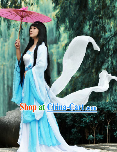 Blue and White Fairy Costumess and Umbrella Complete Set