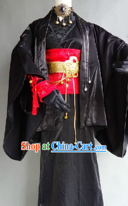 Black Classical Japanese Kimono Costumes for Men