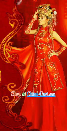 Chinese Classical Royal Wedding Dress and Headwear Complete Set