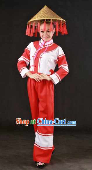 Traditional Chinese Maonan Clothes and Hat for Women