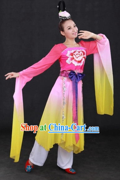 Long Sleeves National Dance Costumes and Headwear Complete Set for Women
