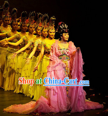 Ancient Chinese Imperial Palace Empress Dance Costumes and Hair Accessories Complete Set
