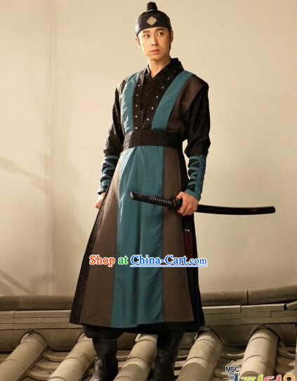 Traditional Korean Swordman Costumes and Headwear Complete Set