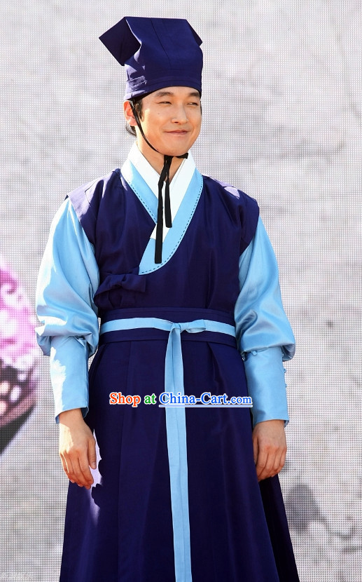 Korean Traditional Young Man Clothes and Fabric Hat