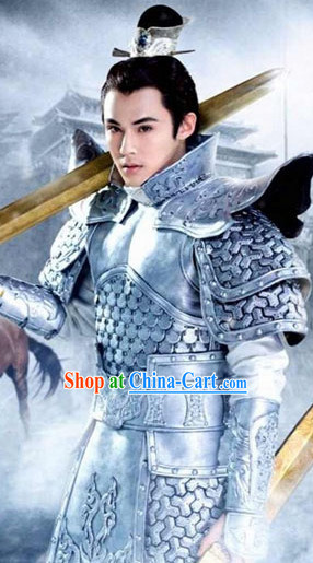 Ancient Chinese General Armor Film Costumes and Coronet Complete Set